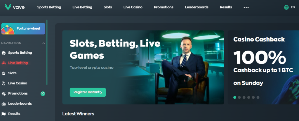 Vave casino home page