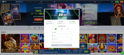 The 20Bet registration procedure is simple and fast