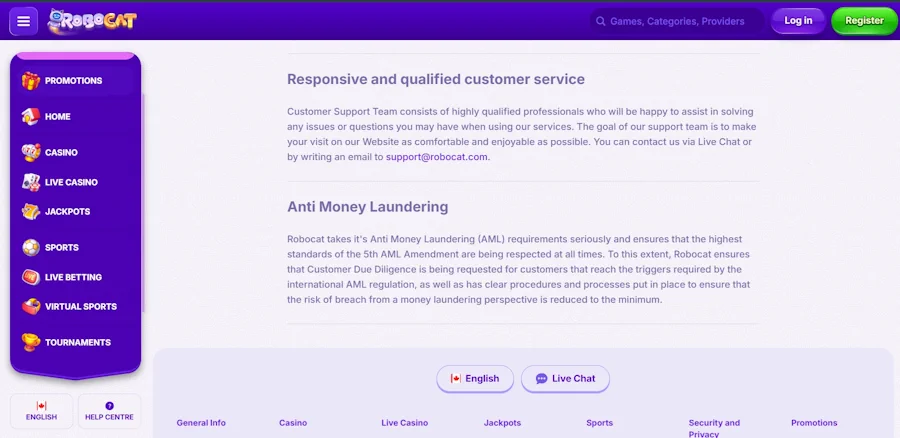 robocat casino Licensing And Security