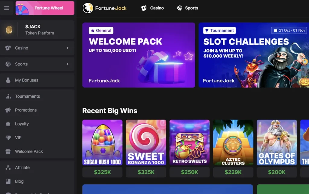 FortuneJack Casino homepage