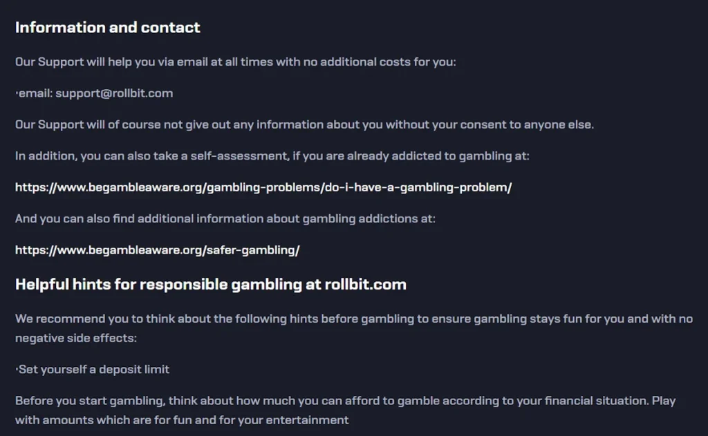 Rollbit User Protection and Responsible Gambling Tips