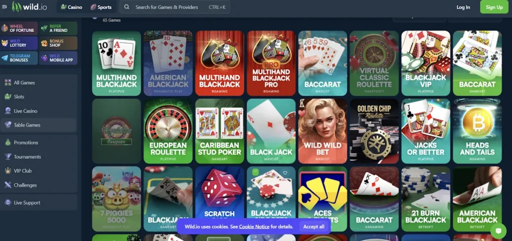 Wild.io Casino Gallery games