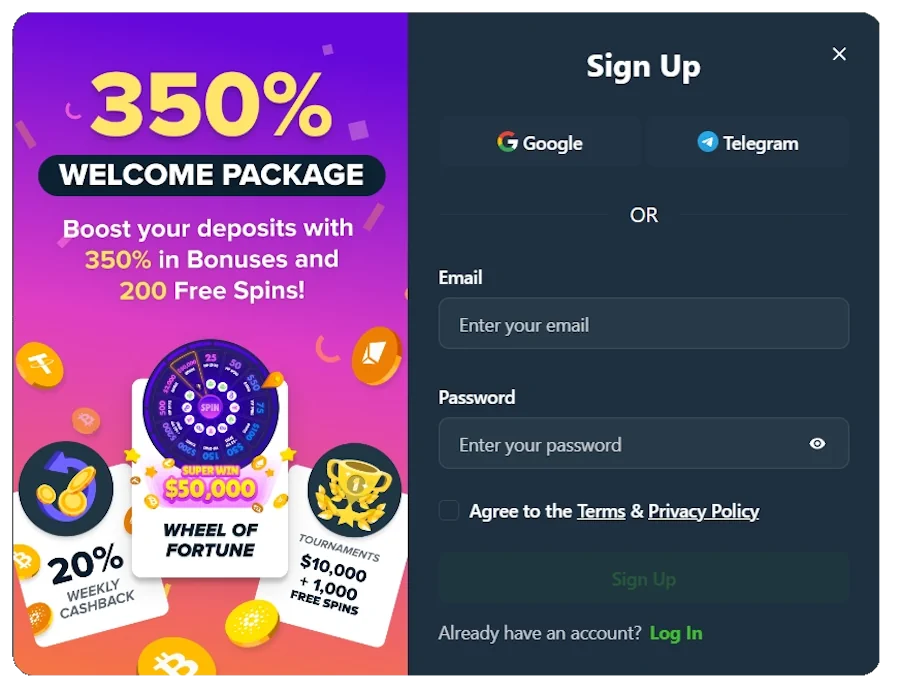 wild.io casino Registration Process sign up