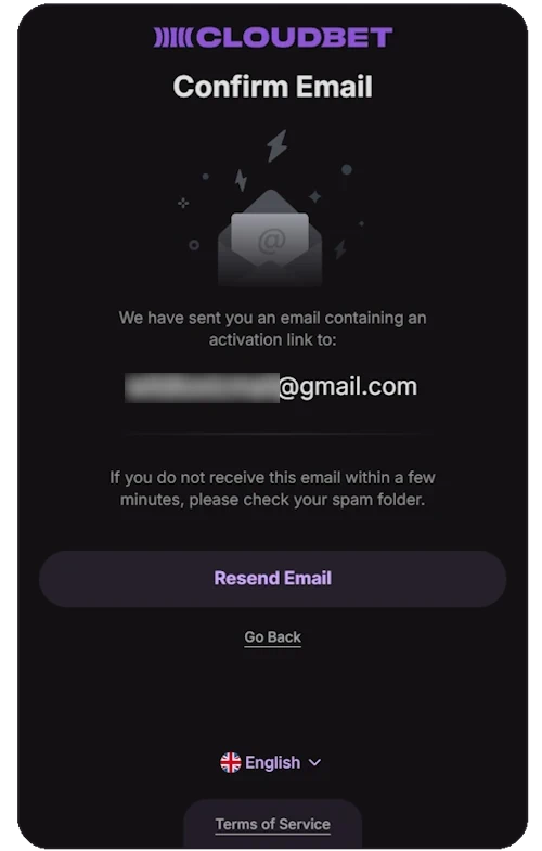 cloudbet Registration Process email confirmation