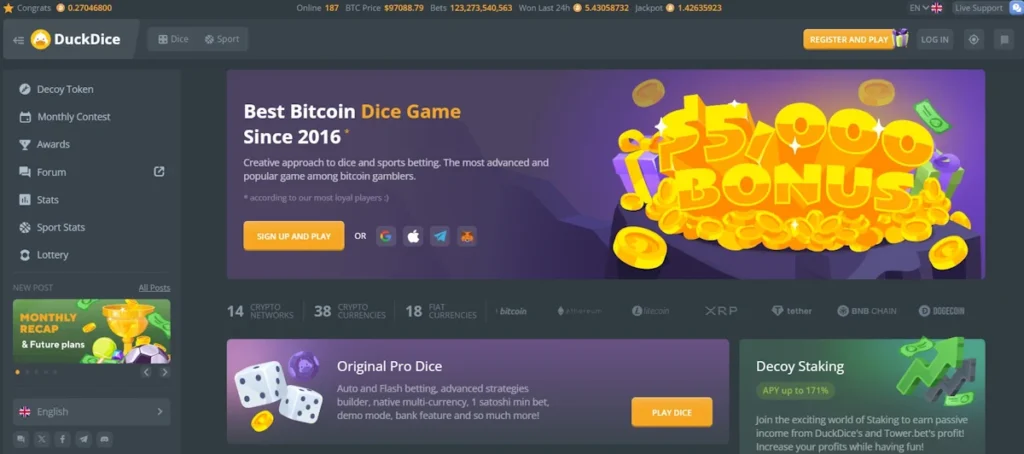 duckdice casino home