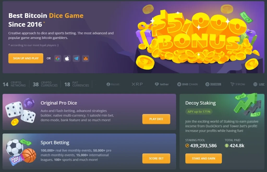duckdice casino home offer