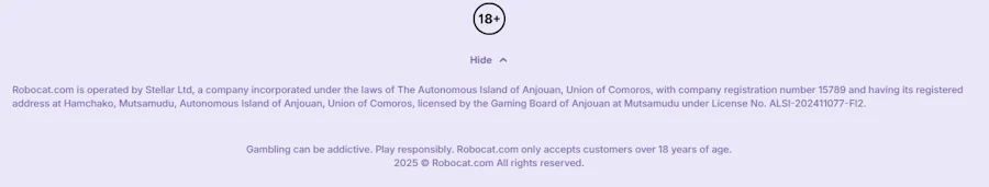 robocat casino license