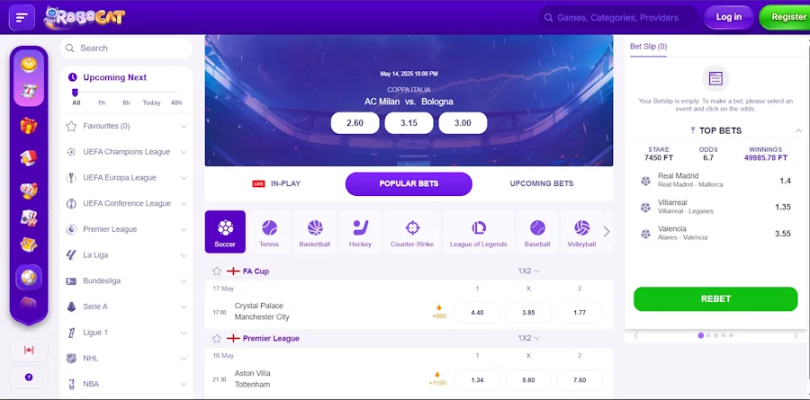 robocat casino sports betting section