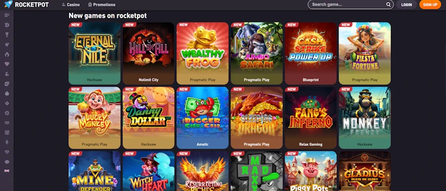 Rocketpot game selection